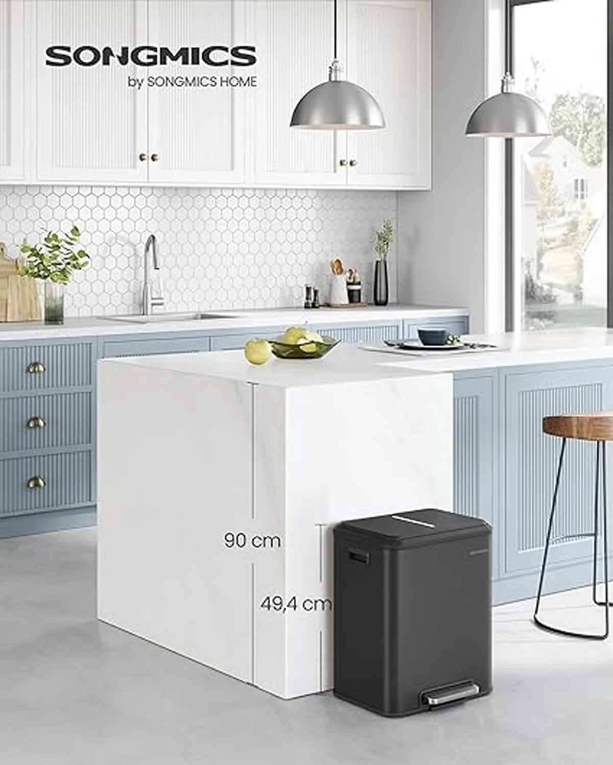 Système de tri des déchets de cuisine Songmics 30 L – 2 poubelles de 15 L – Noir d'encre – Acier