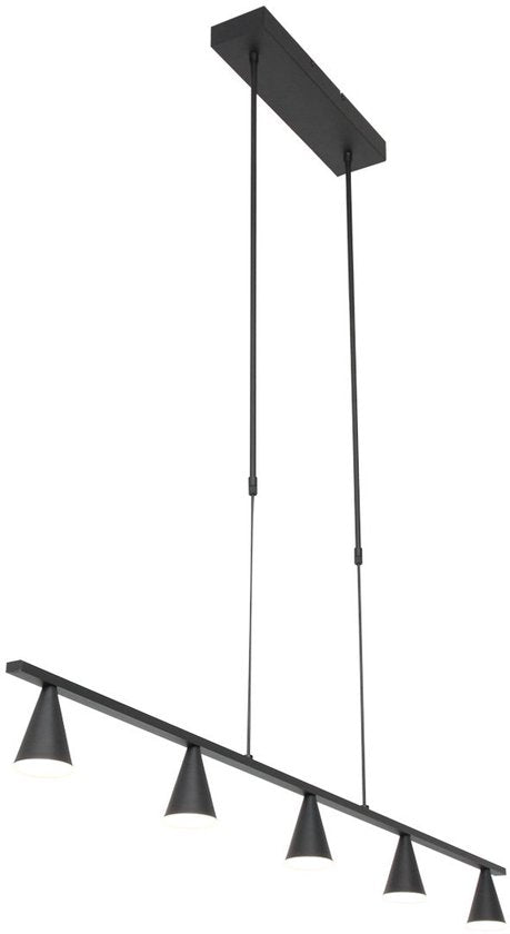 Suspension Vortex 3066ZW noire, 5 lumières, couleur de la lumière réglable, hauteur réglable, plastique/métal, Steinhauer
