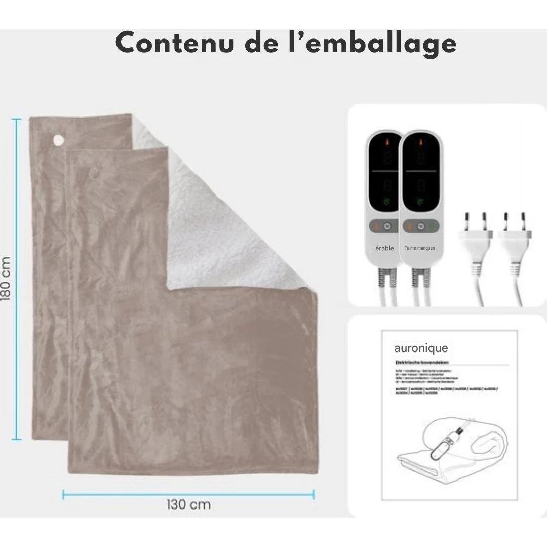 Couverture électrique Auronic - Duo Pack - Couverture chauffante - Polaire Sherpa - 9 niveaux de chaleur - 180x130 - 1 personne - Taupe