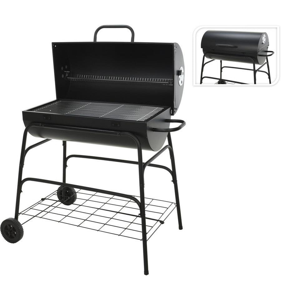 BBQ Gril à charbon - BBQ Collection - Cylindre - Sur roulettes - 39x100x100cm - Inclus Outils de grillade
