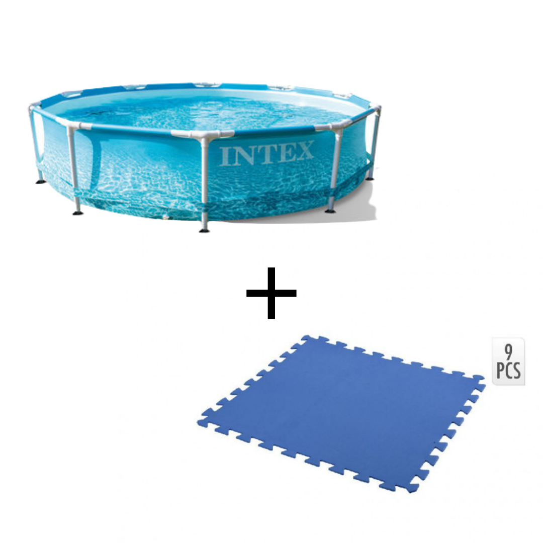 Piscine reconstrudictible Intex - cadre métallique - 305x76 cm - avec 9 carreaux de mousse