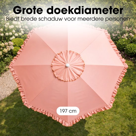 Mica Decorations : parasol inclinable à volants - Parasol à mât 238 x Ø 195 cm - Parasol de jardin ou de balcon - Polyester, acier - Pêche