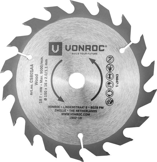 VONROC Lame de scie circulaire - Ø150MM - 18 dents - pour le bois - universelle