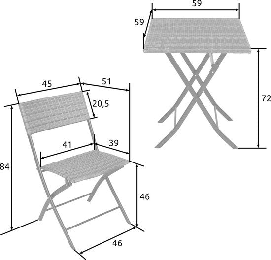 tectake® - set bistro de balcon ou de jardin en osier, groupe de sièges avec 2 chaises et 1 petite table de salle à manger, pliage peu encombrant, meubles de jardin, meubles de balcon petit balcon - gris clair