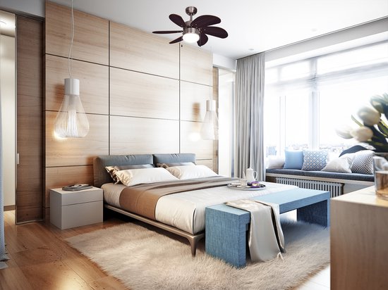 Bestron Ventilateur de plafond avec éclairage, 3 vitesses et grande portée de Ø75 cm, incl. fonction été/hiver, 50 W, DC30BC, couleur : Brun /eik