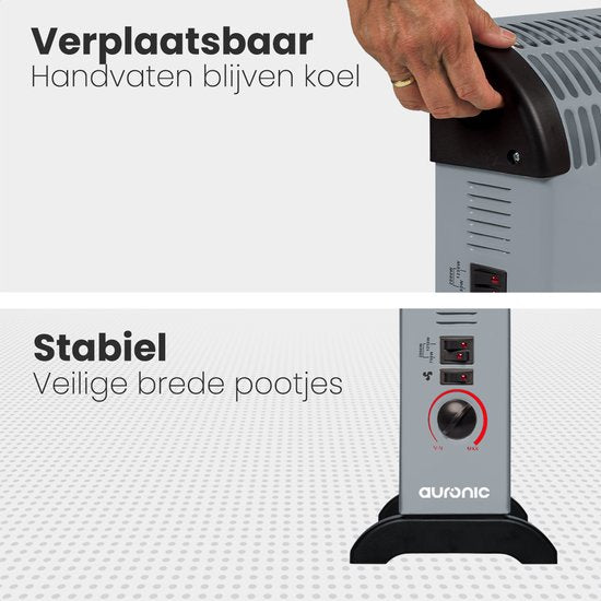 Auronic Convecteur électrique - 750/1250/2000 Watts - Avec ventilateur - Chauffage - Radiateur à ventilateur - Gris