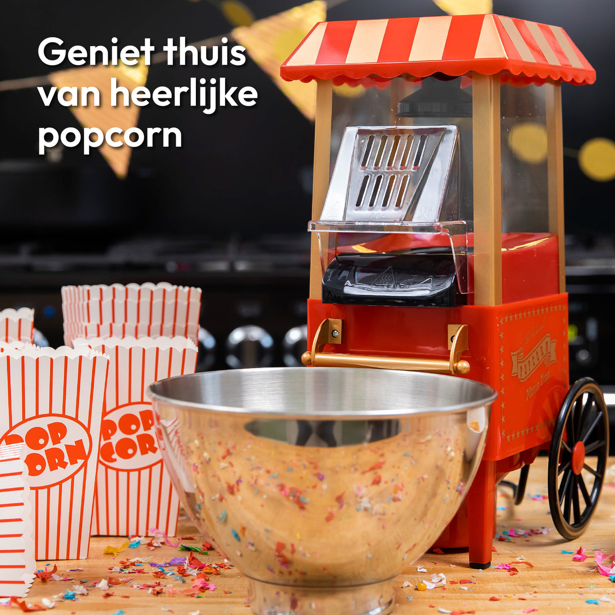 Gadgy Popcorn Machine - Klassieke Popcorn Maker - Hete lucht, vetvrij - 39 x 24 cm. - 1200 watt