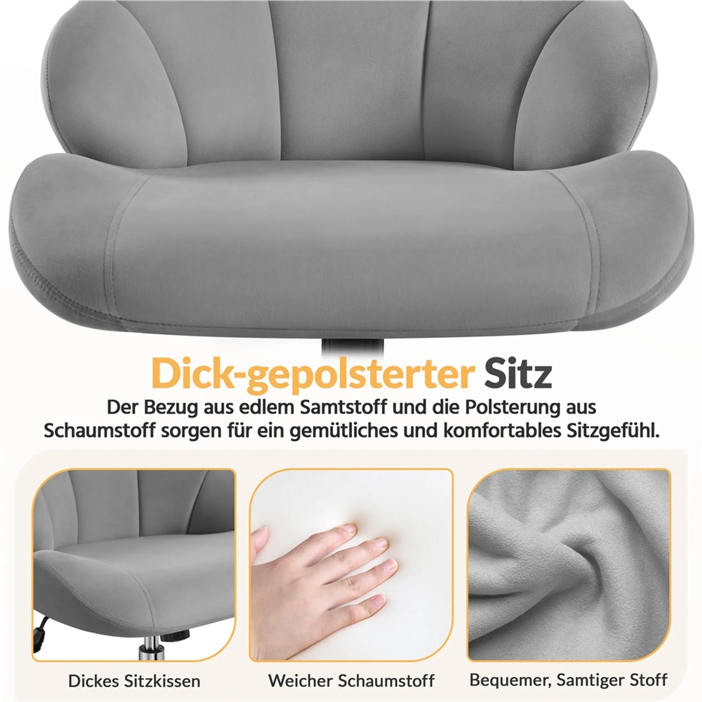 Yaheetech Chaise de bureau en forme de coquillage - avec fonction pivotante, hauteur réglable par vérin à gaz et dossier rembourré - pour le bureau à domicile et la chambre à coucher - polyester blanc et métal - 60 x 60 x 76,5-86 cm
