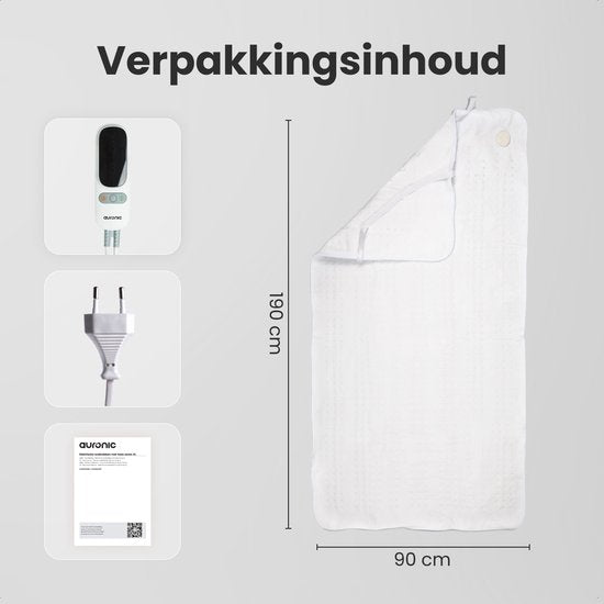 Couverture électrique Auronic XL - 190x90cm - 1 personne - 2 zones de chaleur - Couverture chauffante - Blanc