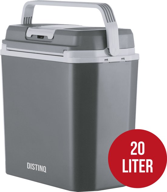 DistinQ Glacière électrique pour voiture et camping - Glacière électrique avec fonction chauffage - 12v 230 Volt - 20L - Gris
