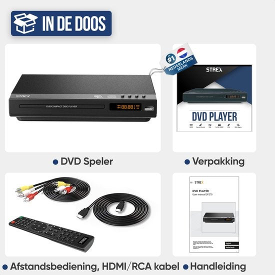 Strex Lecteur DVD avec HDMI - Full HD 1080P - Télécommande - USB - HDMI/RCA - Sans région - Noir