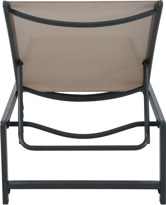 Chaise longue AXI Zane anthracite/marron – Structure en acier thermolaqué – Dossier à 5 positions – Assise en Textileen – 173 x 62 cm