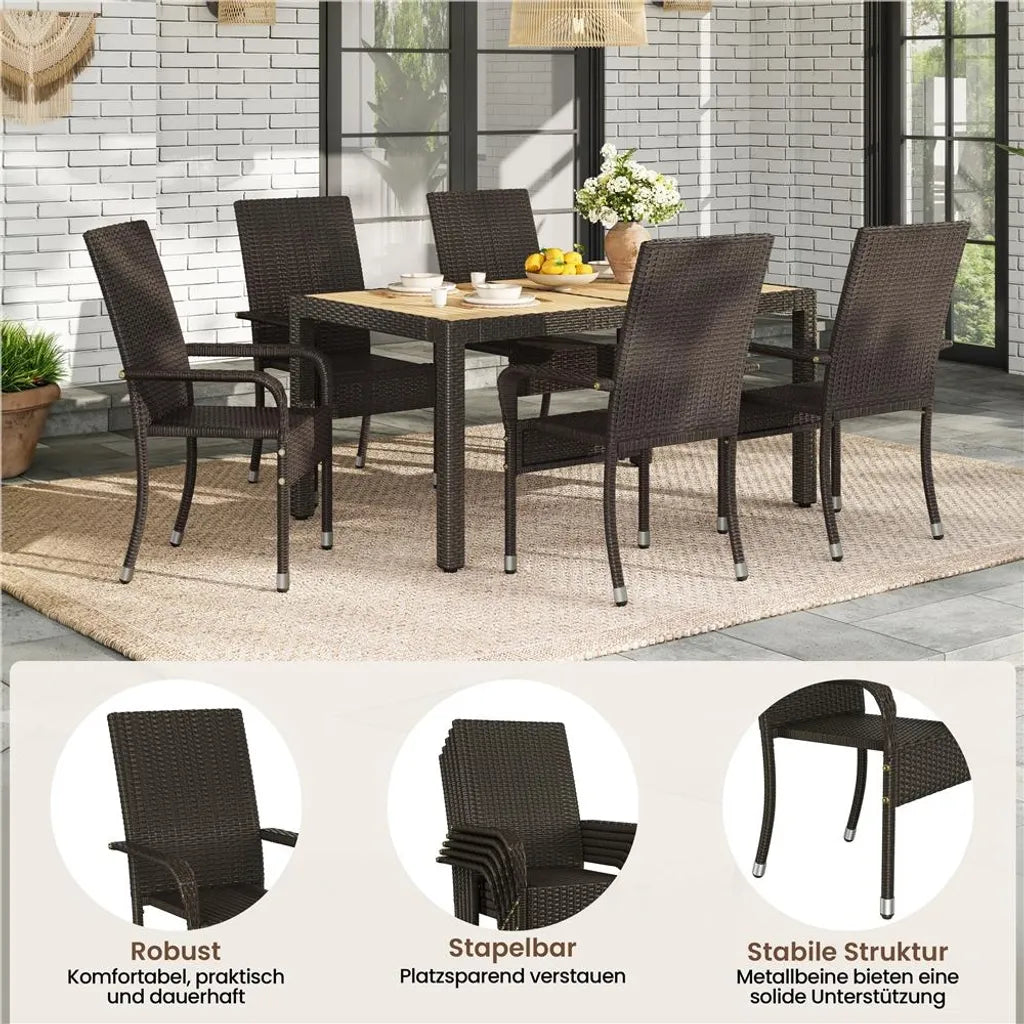 Yaheetech Lot de 2 chaises de jardin – Marron – Polyrattan – 58 x 62,5 x 94,5 cm – Empilables avec accoudoirs