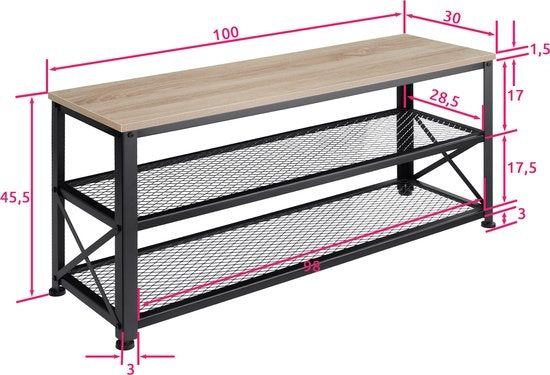 tectake - Shoe rack Blackpool - meuble à chaussures - lumière industrielle - 101 x 30,5 x 45,5 cm - 404290