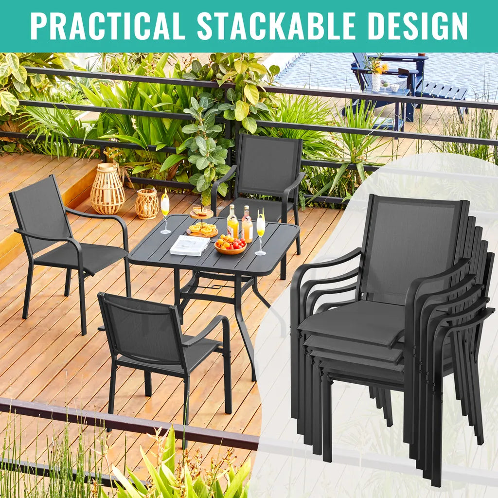 Yaheetech - Lot de 2 chaises de jardin empilables 56,5 x 67 x 86,5 cm - Gris - Chaises de salle à manger résistantes aux intempéries, supportant jusqu'à 136 kg
