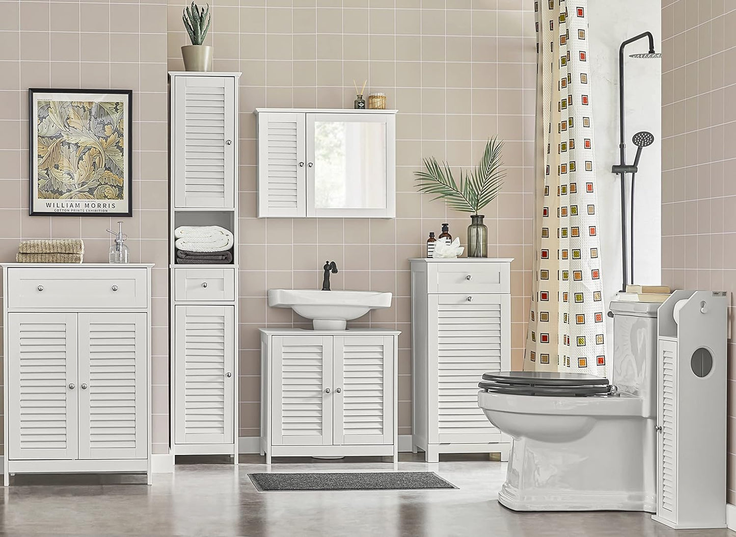 SoBuy Meuble lavabo - 2 portes et 2 étages - Blanc - 60x35x58cm