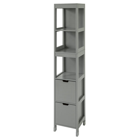 SoBuy Meuble de salle de bain haut avec repose-pieds - 2 tiroirs - Gris - 30x30x145cm