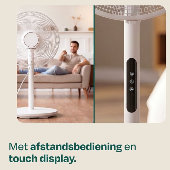 Ventilateur de sol VONROC - Ø 45,5 cm - 4 vitesses et mode veille – minuterie - réglable sur 3 hauteurs - télécommande incluse - blanc