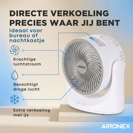 Mini climatiseur – Climatiseur personnel avec bac à glace – Ventilateur et humidificateur portable – Rechargeable – 3 vitesses – LED 7 couleurs – Silencieux