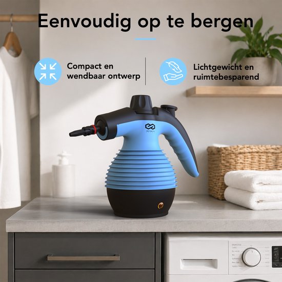 Nettoyeur vapeur Infinity Goods - Nettoyeur vapeur à main 12-en-1 - Nettoyeur vapeur à main - Détachant - Nettoyeur de tapis - 10 embouts - 1 050 watts - 3,2 bars - Bleu