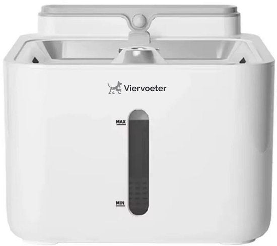 Fontaine à eau sans fil Viervoeter en acier inoxydable - Fontaine à eau à capteur pour chats et chiens - Filtre inclus - 3,2 L - Autonomie de 30 jours - Silencieuse - Blanche