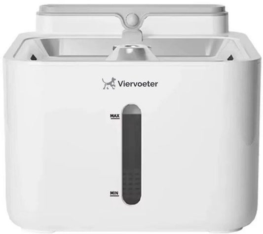 Fontaine à eau sans fil Viervoeter en acier inoxydable - Fontaine à eau à capteur pour chats et chiens - Filtre inclus - 3,2 L - Autonomie de 30 jours - Silencieuse - Blanche