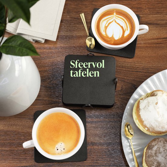 Sous-verres en simili cuir Castagnola – Sous-verres pour verres – Sous-verres design avec support – Lot de sous-verres en cuir avec support métallique – Cuir – Lot de 10 – Noir – 10 x 10 cm