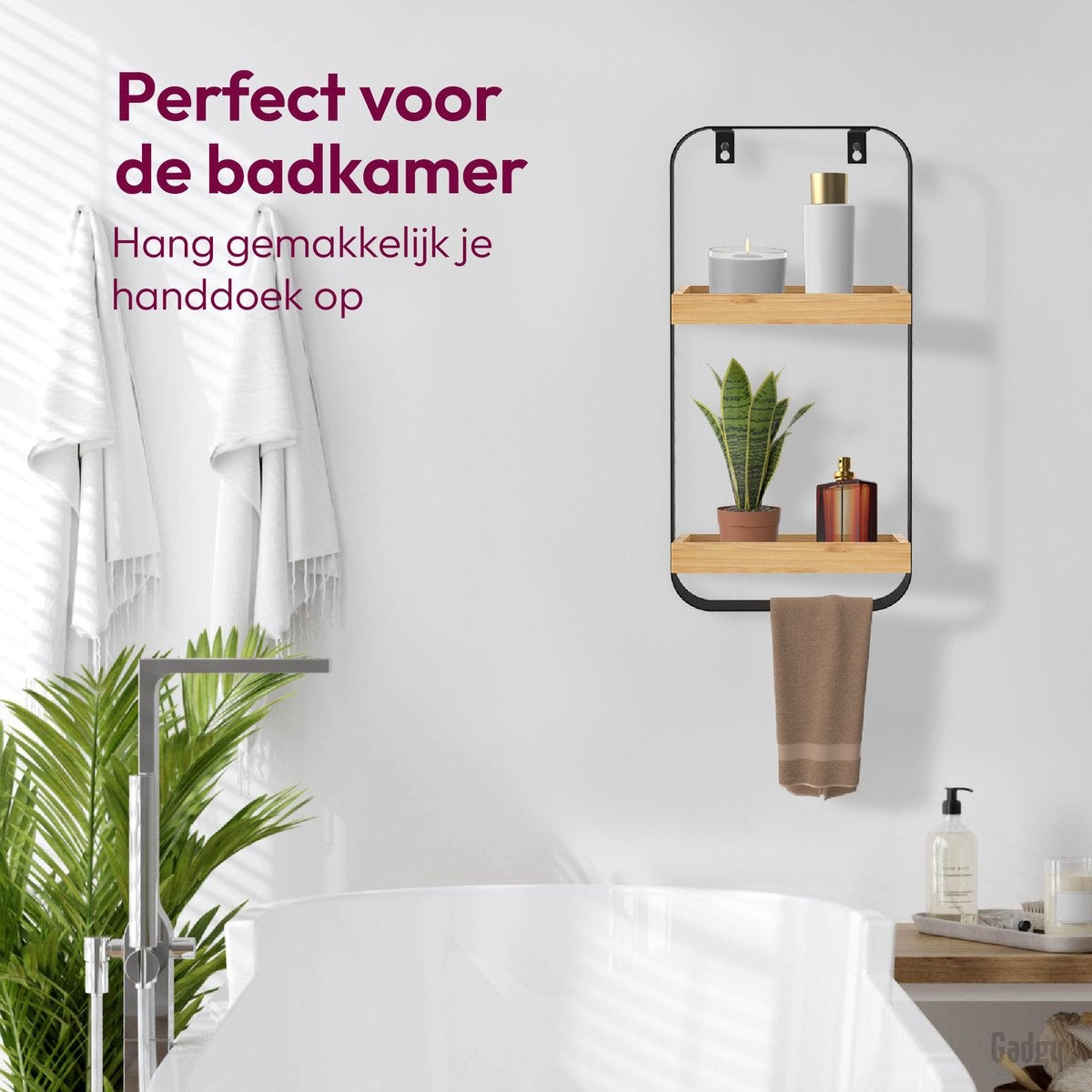 Gadgy Wandplank Metaal Hout Zwart - Wandbox met 2 houten plankjes - Wandrek - Wanddecoratie Industrieel - Muurdecoratie - 50x24 cm