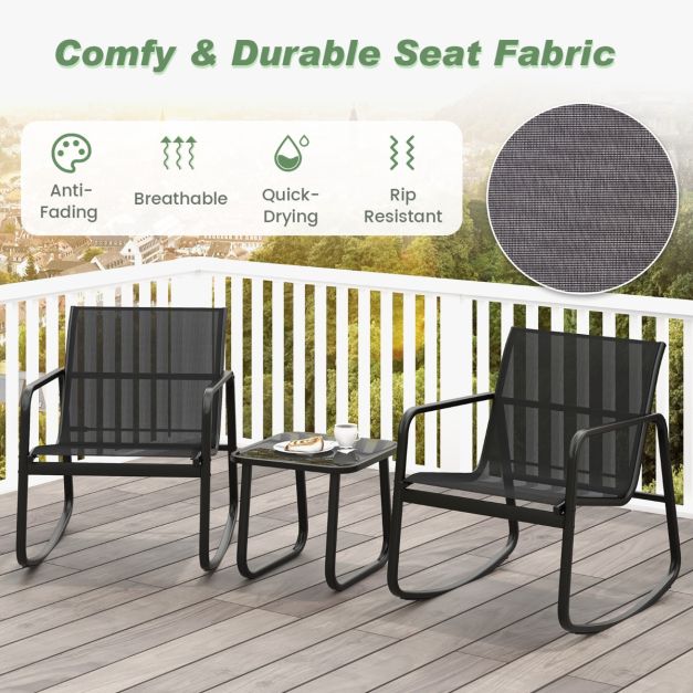 Coast 3-Piece Swing Set Balcony Set with 2 Chairs - 72x61x80 cm - Table - 44x44x40 cm - Black - Garden Furniture Set with Soft Swing Movement