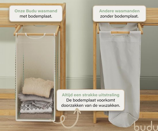 Panier à linge Budu à 3 compartiments - Trieur de linge - Paniers à linge en bambou - 150 L