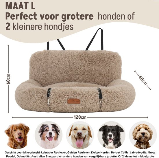 Siège auto pour chien By Cee Cee Deluxe - Panier pour chien avec sangle de sécurité - Panier de voiture pour chien - Siège pour chien - Siège auto - Mokka - Taille L - Otto