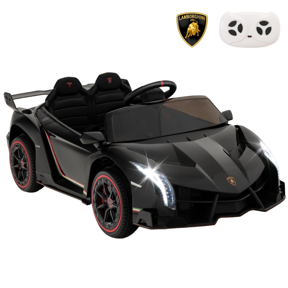Coast Lamborghini Licensed Electric Car - Batterie 12V - Télécommande - 3 Vitesses - Portes hydrauliques - Noir
