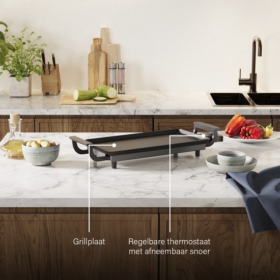 Plaque de cuisson Princess Table Chef 102209 - Gourmet - Plaque de grill - Grill de table - 43 x 23 cm - 6 personnes - Thermostat réglable - 1 800 watts - Teppanyaki - Pour l'intérieur et l'extérieur