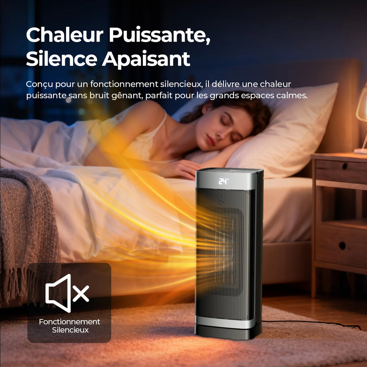 Radiateur céramique Totopia 2000 W - Chauffage électrique PTC avec télécommande - Minuterie 12 h - Oscillation - 40 × 15 × 12 cm - Noir