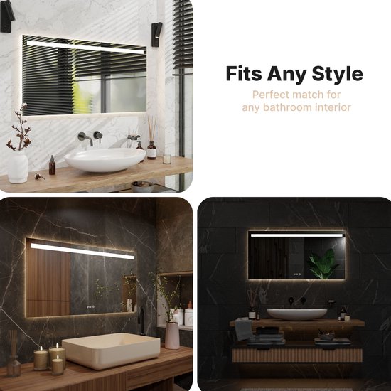 Mirlux Miroir de salle de bain avec éclairage LED et chauffage - Miroir mural rectangulaire - Miroir de douche anti-condensation - 120x60CM