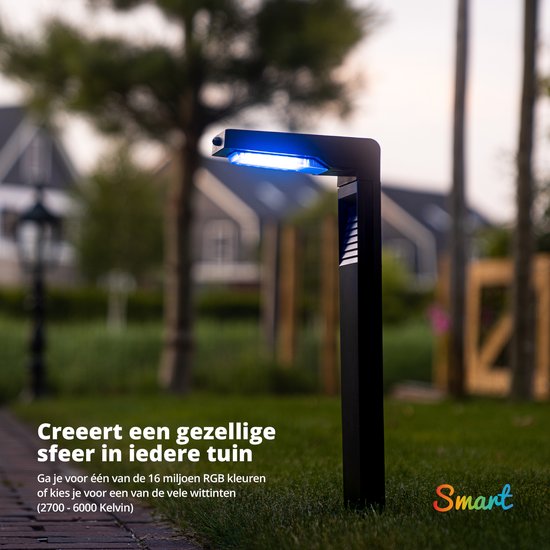 FlinQ Gaia - Lumière solaire intelligente pour le jardin - Lumière solaire pour le jardin - Puissance solaire - Lumière blanche et colorée - Détecteur de mouvement - Lot de 2 - Noir