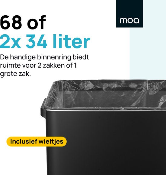 MOA Sensor Trash Can 68 Liter - Silent Lid - Delayed Close Mode - Stainless Steel & Durable ABS - Waste Bin - Garbage Can - Black