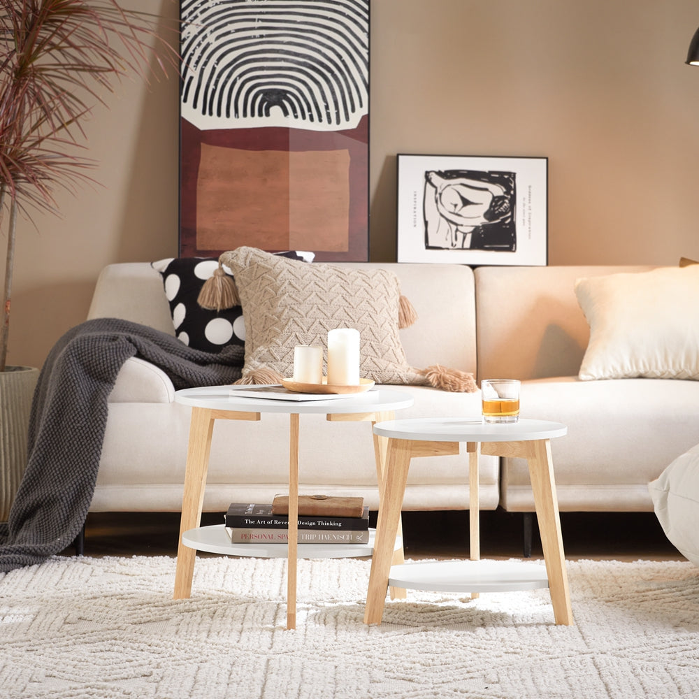 SoBuy FBT75-W Lot de 2 tables basses - hévéa - blanc - 50x45 & 44x40 cm