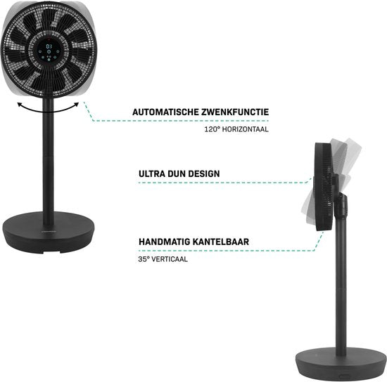 VONROC BREEZE Wireless Fan - Très silencieux (<44 dB) - 24 vitesses - léger et portable - 3 modes de ventilation : Naturel, Sommeil, Normal - Modulaire : ventilateur de table et ventilateur de sol - Ecran tactile de luxe - Télécommande incluse - Noir