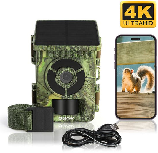 Caméra de surveillance Denver avec vision nocturne et Wi-Fi - 4K Ultra HD - 48 Mpx - Wi-Fi - Application pour smartphone - Écran LCD - Panneau solaire rechargeable - WSW8120 - Modèle 2026