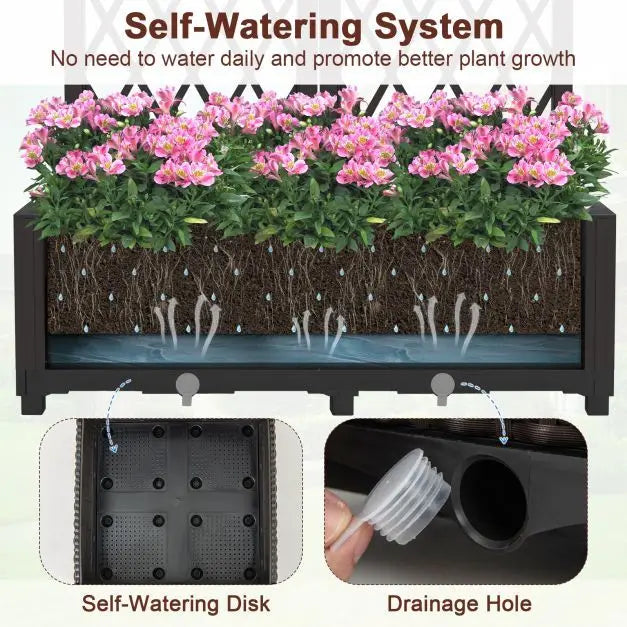 Jardinière Coast avec treillis d'escalade et parterre surélevé – Dotée d'un système d'arrosage automatique pratique, d'une grande jardinière et d'un aspect rotin – Pour jardins et balcons – Plastique PP marron – 80 de long, 40 de large et 122 de haut (cm)