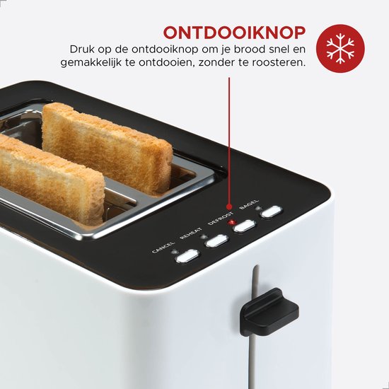 Grille-pain Bourgini Tosti avec fonction bagel - Grille-pain avec pinces à sandwich - Finition blanche mate - Fente extra-large pouvant accueillir 2 sandwichs