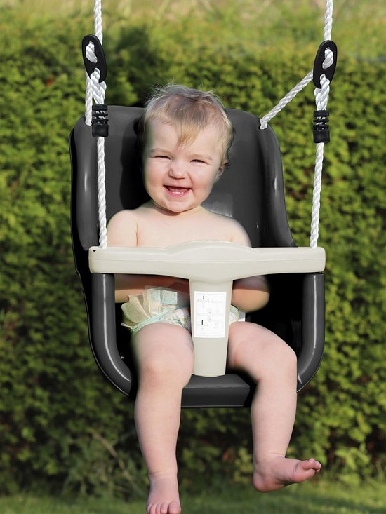 Balançoire pour bébé AXI en métal avec siège, anthracite/crème - Ensemble de balançoire autoportante pour l'intérieur et l'extérieur