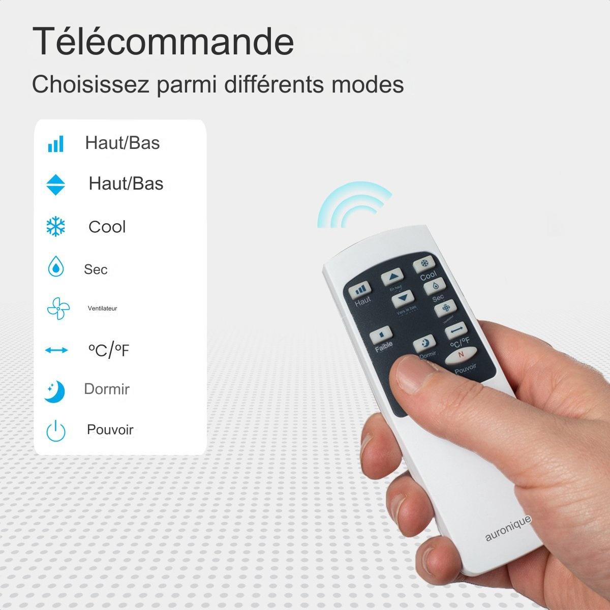 Climatiseur mobile - Auronic - 4 modes - Avec télécommande et kit de calfeutrage de fenêtre - Convient pour une superficie de 15-35 m2 - 10 000 BTU - Blanc