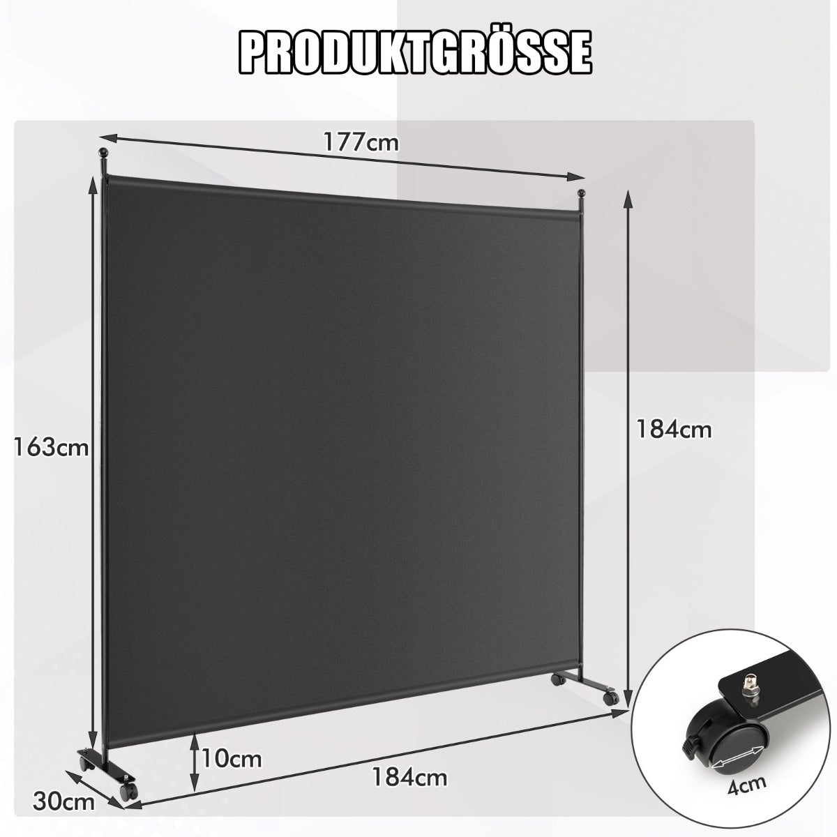 Coast 184 x 184 cm Séparation de pièce sur roulettes Paravent avec panneau Séparation pliante - Salon - Chambre à coucher