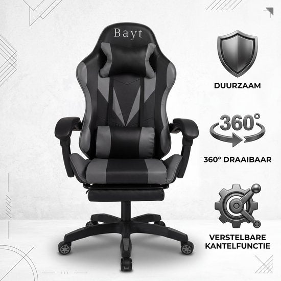 Fauteuil de gaming Bayt - Fauteuil de gaming - Fauteuil de bureau ergonomique - Réglable - Noir et gris
