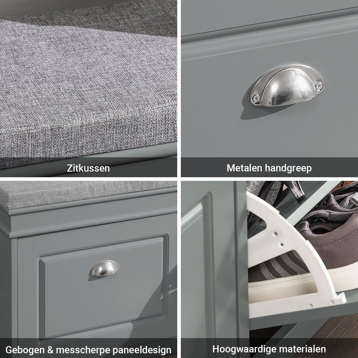 SoBuy FSR64-HG Banc à chaussures étroit avec coussin de siège - 2 rabats - Jusqu'à 8 paires de chaussures - Gris - 60 x 24 x 102 cm