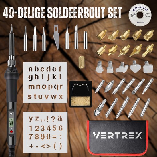 Vertrex 2-in-1 Soldering Iron and Wood Burner Set - 40-piece - Pyrography - Soldering tin - Soldering station - Soldering set