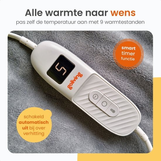 Couverture électrique Goliving avec manches - Plaid en laine polaire - Couverture grande taille - Couverture électrique lavable avec 9 réglages et minuterie - 195x125cm - Gris