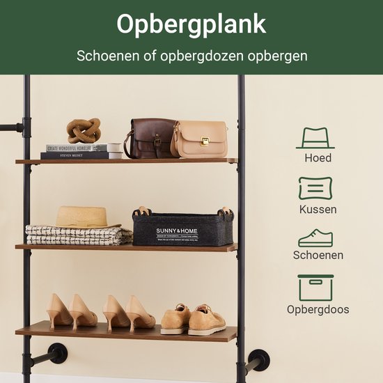 SoBuy armoire à vêtements industrielle avec 3 barres et 3 étagères en MDF, armoire ouverte robuste, noir industriel KLS18-SCH